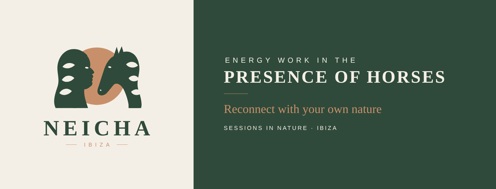 Neicha Ibiza. Energy work in the presence of horses. Reconnect with your own nature. Sessions in Nature, Ibiza.